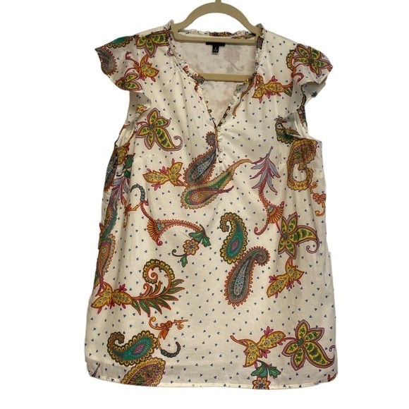 Talbots Tops - Talbots blouse flutter sleeve 1/4 button down front paisley print Size Small